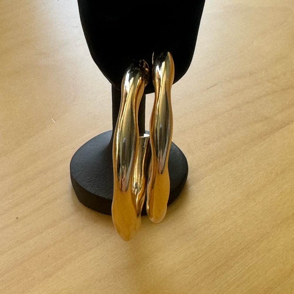 Gold Tone Textured Open Hoop Earrings